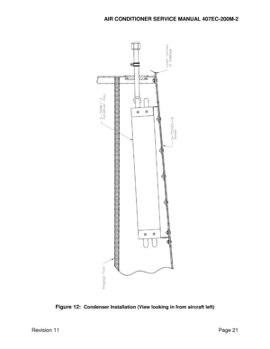 Page 28AIR CONDITIONER SERVICE MANUAL 407EC-200M-2 
 
 
Revision 11  Page 21 
 
 
Figure 12:  Condenser Installation (View looking in from aircraft left)  