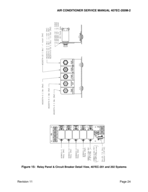 Page 31AIR CONDITIONER SERVICE MANUAL 407EC-200M-2 
 
 
Revision 11  Page 24 
 
 
 
Figure 15:  Relay Panel & Circuit Breaker Detail View, 407EC-201 and 202 Systems  