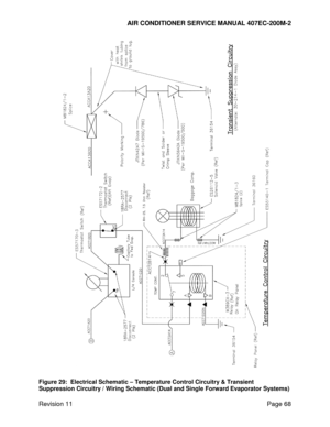 Page 75AIR CONDITIONER SERVICE MANUAL 407EC-200M-2 
 
 
Revision 11  Page 68 
 
 
Figure 29:  Electrical Schematic – Temperature Control Circuitry & Transient 
Suppression Circuitry / Wiring Schematic (Dual and Single Forward Evaporator Systems)  