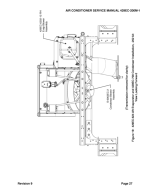 Page 35AIR CONDITIONER SERVICE MANUAL 429EC-200M-1 
Revision 9 Page 27 
 
 
  
(Transmission removed for clarity)
 
 
Figure 
19
:  429EC
-62
4 Aft Evaporator and 429EC
-70
0 Condenser Installat
ion, 
-202 kit
 
 View Looking Forward
 
429EC
-6302
-12 RH 
Evap Blower Assembly
 
S-6063
EC
-2 
Condenser Blower 
Assembly
  