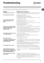 Page 1313
GB
Troubleshooting
Your washing machine could occasionally fail to work. Before contacting the Technical Assistance Service (see “ Service”), 
make sure that the problem cannot be not solved easily using the following list.
Problem:
The machine does not switch on.
The wash cycle does not start.
The machine does not fill with 
water or ‘H20’ flashes in the 
display.
The machine continuously fills with 
water and continually drains away
or Water left in the drum
or Stuck on wash.
The machine does not...