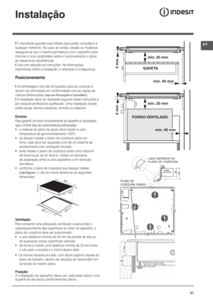 Page 3131
PT
Instalação
! É importante guardar este folheto para poder consultá-lo a 
qualquer momento. No caso de venda, cessão ou mudança, 
assegure-se que o mesmo permanece com o aparelho para 
informar o novo proprietário sobre o funcionamento e sobre 
as respectivas advertências.
! Leia com atenção as instruções: há informações 
importantes sobre a instalação, a utilização e a segurança.
Posicionamento
! As embalagens não são brinquedos para as crianças e 
devem ser eliminadas em conformidade com as regras...