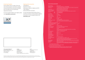 Page 4
  
Enduring Quality
If you’re happy, InFocus is happy. That’s why 
every InFocus projector comes with a standard 
one-year limited factor y warrant y (including 
par ts and labor) and a six-month lamp-
replacement warranty.
For ser vice program details in your region, please 
visit: www.infocus.com/service
Optional Accessories
Ceiling Mount
Projection Screens
Per formance Cables for Digital and HDT V 
Cable Adapters
Advanced Remote Controllers
For more information about the IN32, IN34, or 
any InFocus...