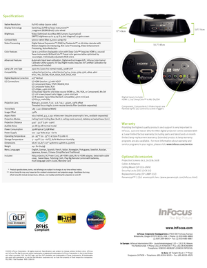 Page 2
©2008  InFocus  Corporation.  All  rights  reserved.  Specifications  are  subject  to  change  without  fur ther  notice.  InFocus and InFocus The Big Picture are either trademarks or registered trademarks of InFocus Corporation in the United States and  other  countries.  DLP,  the  DLP  logo,  and  the  DLP  medallion  are  trademarks  of  Texas  Instruments.  All  trademarks are  used  with  permission  or  are  for  identification  purposes  only  and  are  the  proper ty  of  their  respective...