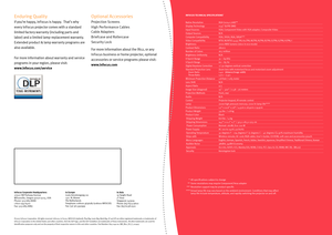 Page 4
   
Enduring Quality
If you’re happy, InFocus is happy.  That’s why 
every InFocus projector comes with a standard 
limited factory warranty (including parts and 
labor) and a limited lamp-replacement warranty. 
Extended product & lamp warranty programs are 
also available. 
For more information about warranty and service 
programs in your region, please visit: 
www.infocus.com/service
Optional Accessories
Projection Screens
High Per formance Cables 
Cable Adapters
Briefcase and Rollercase
Securit y...