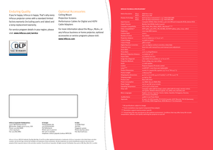 Page 4
  
Enduring Quality
If you’re happy, InFocus is happy. That’s why every 
InFocus projector comes with a standard limited 
factory warranty (including parts and labor) and 
a lamp-replacement warranty.
For service program details in your region, please 
visit: www.infocus.com/service
Optional Accessories
Ceiling Mount
Projection Screens
Performance Cables for Digital and HDTV 
Cable Adapters
For more information about the IN24+, IN26+, or 
any InFocus business or home projector, optional 
accessories or...