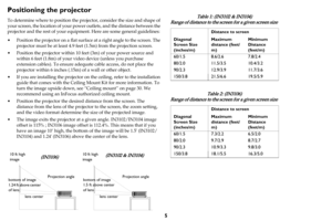 Page 65
Positioning the projector
To determine where to position the projector, consider the size and shape of 
your screen, the location of your power outlets, and the distance between the 
projector and the rest of your equipment. Here are some general guidelines:
• Position the projector on a flat surface at a right angle to the screen. The 
projector must be at least 4.9 feet (1.5m) from the projection screen.
• Position the projector within 10 feet (3m) of your power source and 
within 6 feet (1.8m) of...