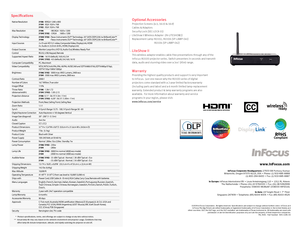 Page 1Native Resolution  3106 - WXGA 1280 x 800  3104 - XGA 1024 x 768  3102 - XGA 1024 x 768Max Resolution  3106                 - WUXGA  1920 x 1200  3104/ 3102  - UXGA       1600 x 1200Display Technology  3104/ 3102  -Texas Instruments DLP® Technology .55” LVDS DDP2230 /w BrilliantColor™                                                                3106                 -Texas Instruments DLP® Technology .65” LVDS DDP2230 /w BrilliantColor™Input Sources  2 x D-sub HD15, S video, Composite Video,...