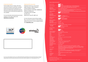 Page 4
   
Enduring Quality
If you’re happy, InFocus is happy. That’s why 
every InFocus projector comes with a standard 
limited factory warranty (including parts and 
labor) and a limited lamp-replacement warranty. 
Extended product & lamp warranty programs are 
also available. 
For more information about warranty and service 
programs in your region, please visit: 
www.infocus.com/service
Optional Accessories
Projection Screens (4:3, 16:10 & 16:9)
High Performance Cables & Adaptors
LiteShow II Wireless...