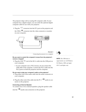 Page 1515
	?	


-
	
 %

	


	
	



	
	? 
1= =		?

2& 


	 
FIGURE 2
Connecting the projector to a computer
Do you want to control the computer’s mouse from the projector’s 
remote or keypad?
1=/. -!
/.	...