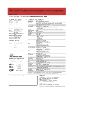 Page 4THE INFOCUS COMMITMENT
Experience for yourself why InFocus Corporation is the worldwide leader in digital projection. Our dedication to quality and customer satisfaction is
reflected in ser vice options that will bring you a greater return on your investment. InFocus projectors come with a standard 2-year limited factor y
warranty, including par ts and labor, and a 90-day lamp replacement warranty. Our customer suppor t of fers you premium ser vice and convenience,
whatever your needs.
For ser vice...