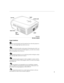 Page 73
FIGURE 2
Side view of projector
Usage Guidelines
 Do not look directly into the projection lens when the projector is 
turned on. The bright light may harm your eyes.
 
Do not block the grills on the projector. Restricting the air flow can 
cause it to overheat and turn off. If this happens, you must wait a minute 
before attempting to turn it back on.
 Handle the projector as you would any product with glass compo-
nents. Be especially careful not to drop it.
 Avoid leaving the projector in direct...