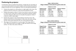 Page 76
Positioning the projector
To determine where to position the projector, consider the size and shape of 
your screen, the location of your power outlets, and the distance between the 
projector and the rest of your equipment. Here are some general guidelines:
• Position the projector on a flat surface at a right angle to the screen. The 
projector must be at least 4.9’ (1.5m) from the projection screen.
• Position the projector within 10’ (3m) of your power source and within 
6’ (1.8m) of your video...