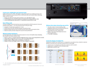 Page 3Connect your collaboration and classroom tools
Easily connect your PC or Mac, DVD player, or document reader via a multitude of inputs. The 
IN3916 model even lets you present from a USB thumb drive and includes HDMI, networking 
(LAN), and RS232 ports.
 Display over USB port sends audio and video in one cable (IN3916 only)
  IT administrators can control the projector remotely via the LAN port (IN3916 only)
  Connect wirelessly with optional 802.11 b/g wireless module (IN3916 only)
Software that...