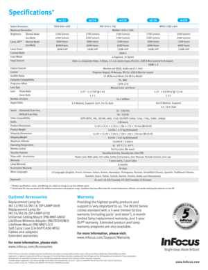 Page 2www.infocus .co m
©2011 InFocus Corporation. All rights reserved. Specifications are subject to change without further notice. InFocus and InFocus Bright Ideas Made Brilliant are either 
trademarks or registered trademarks of InFocus Corporation in the United States and other countries. DLP, the DLP logo, and the DLP medallion are trademarks of Texas Instruments. 
All trademarks are used with permission or are for identification purposes only and are the property of their respective companies.
1Excludes...