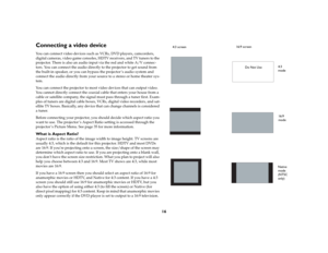 Page 1616
Connecting a video deviceYou can connect video devices such as VCRs, DVD players, camcorders, 
digital cameras, video game consoles, HDTV receivers, and TV tuners to the 
projector. There is also an audio input via the red and white A/V connec-
tors. You can connect the audio directly to the projector to get sound from 
the built-in speaker, or you can bypass the projector ’s audio system and 
connect the audio directly from your source to a stereo or home theater sys-
tem.
You can connect the...