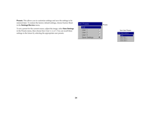 Page 2524
Presets
./!!F		#0	/		#1	
		0!	 .		/	0	!	#/	
<		
/	Settings>Service	 
.			/			02/	#		!	Save Settings
/				/	/		%	(, H	!!/		
	#/		1	!	#/					 
Save User Presets Presets 