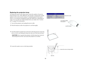 Page 3231
Replacing the projection lamp./	!/	/	1	/	1	//	
!/1			 	($4//		#	P/#	!Q1	!
	/				/ .!0		+
				0/##/	!	/0		0#
#	 H0		!0!	0	!	 		P	+
	Q#	 ,, 1
./	2	0!#/		1!	 
2
6	!!/	2...