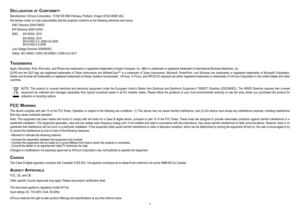 Page 33
De c l a r a tIo n o f co n f o r m It y
Manufacturer: InFocus Corporation, 13190 SW 68th Parkway, Portland, Oregon 97223-8368 USA
We declare under our sole responsibility that this projector conforms to the following directives and norms:
  EMC Directive 2004/108/EC
 ErP Directive 2009/125/EC
 EMC:   EN 55022: 2010
    EN 55024: 2010    EN 61000-3-2: 2006+A2:2009    EN 61000-3-3:2008
 Low Voltage Directive 2006/95/EC
 Safety: IEC 60950-1:2005; EN 60950-1:2006+A12:2011
tr a De m a r k S
Apple,...