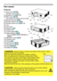 Page 484
Introduction
Part names
Projector
(1) Lamp cover (108)
The lamp unit is inside. 
(2) Speakers (x2) (25, 57)
(3) Filter cover (11 0)
The air filter and intake vent are inside.
(4) Elevator feet (x2) (28)
(5) Elevator buttons (x2) (28)
(6) Remote sensors (x2) (18, 71)
(7) Lens
(8) Lens cover
(9) Indicators (5)
(10) Intake vents
(11) Control panel (5)
(12)  Status Monitor (20) 
< Only for IN5142, IN5144, IN5144a and 
IN5145>
(13) AC IN (AC inlet) (16)
(14) Exhaust vents
(15) Ports (5)
(16)...