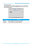 Page 36— 29 — 
Advanced 2 Features 
Press the Menu button to open the OSD menu. Press the ◄► buttons to move to the Settings 1 
menu. Press the ▲▼ buttons to move to the Advanced 2 menu and then press  (Enter) or ►. 
Press the ▲▼ buttons to move up and down in the Advanced 2 menu. Press the ◄► buttons to 
enter and change setting values. 
 
ITEM DESCRIPTION 
Test Pattern Press the ◄► buttons to enter and select internal test patternK 
H Image Shift Press the ◄► buttons to enter and select H Image ShiftK 
V...