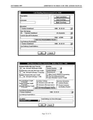 Page 32ADDENDUM TO ISSUE 4 OF THE AXXESS MANUAL OCTOBER 1997
Page 32 of 73
¯
NEW FAX PROGRAMMING FIELDS¯
¯
NEW FAX PROGRAMMING FIELDS¯ 