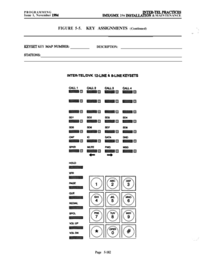 Page 481PROGRAMMINGIssue 1, November 1994INTER-TELPRACTICESIMX/GMX 256 INSWTlON & MAINTENANCE
FIGURE 5-5.KEY ASSIGNMENTS (Continued)?:_. ;
KEYSET KEY h4AP NUMBER:
DESCRIPTION:
!SlW’IONs:
INTER-TEIJDVK 12-LINE i &LINE KEYSETS
Page 5-182 