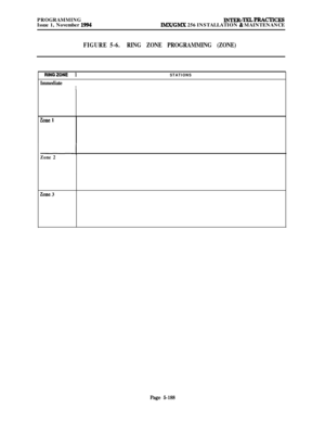 Page 487PROGRAMMING
Issue 1, November 1994INTER-TRLPRArnCBIM.X/GMX 256 INSTALLATION % MAINTENANCE
FIGURE 5-6.RING ZONE PROGRAMMING (ZONE)
RINGZONE 1STATIONS
ImmediateI
Zone 1
Zone 2
Zone 3
Page 5-188 