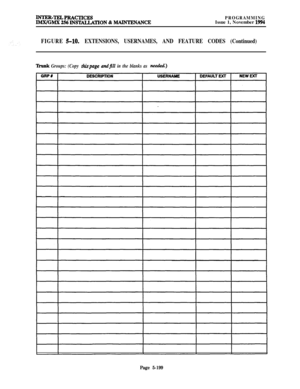 Page 498PROGRAMMINGIssue 1, November 1994
FIGURE 5-10.EXTENSIONS, USERNAMES, AND FEATURE CODES (Continued)
‘hmk Groups: (Copy thispage andjill in the blanks as need&)
Page 5-199 