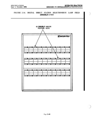 Page 70SPECIFICATIONS
Issue 1, November 1994INTER-TELPRACTICESlMX/GMX 256 INS-TION & MAINTENANCE
60 DSS/BLF AND/OR
FEATURE KEYS
FIGURE 2-14.DIGITAL DIRECT STATION SELECTION/BUSY LAMP FIELD
(DWBLF) UNIT3
Page 2-M 