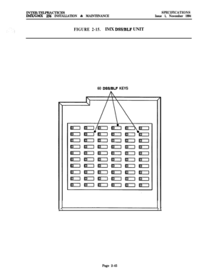 Page 71INTER-TELPRACTICESlMX/GMX 256 INSTALLATION & MAINTENANCESPECIFICATIONS
Issue 1, November 1994
FIGURE 2-15.IMX DSS/J.tLF UNIT
60 DSSIBLF KEYS
Page 2-45 