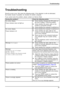 Page 33Troubleshooting
Troubleshooting
Should an error occur,ﬁrst check the following points. If the distortion is still not eliminated,
the monitor should, if possible, be checked on another computer.
If you cannot solve the problem, please contact our Service Desk.
Having this problem? Check the following points:
No screen display
Power indicator does not light up ►
Check whether changing the 0W switch on
the rear to setting 1 cures the problem.
► Check whether the power c able on the
monitor is connected co...