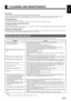 Page 31E-31
English
Deutsch
Espa
ñol
Fran
çais
Italiano
Portugu
ês
日 本 語
Póññêèé
中文
CLEANING AND MAINTENANCE
Precautions
Be sure to remove the power plug from the receptacle before cleaning the display.
Be sure not to clean the display using a cloth dampened with volatile solvents, such as benzene or thinner.  Such solvents can harm the 
display’s cabinet, the filter at the screen front, and the remote control.  They can also cause paint to come off these sections.
Cleaning the Screen
Clean the screen gently...