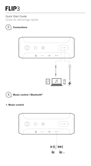 Page 33Connections
Quick Start Guide 
1. Music control
Guide de démarrage rapide
4Music control / Bluetooth®
x2 