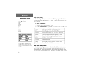 Page 6454
Main Menu: Setup
Setup Pages (ﬁ le tabs):
System
Time
Guidance
Routing
Units
Timers
Location
Alarms
Interface
The Setup Pages are selected via a series of 
“ﬁ le tabs” across the top of the screen. Each 
setup page is labeled and identiﬁ ed according 
to its ﬁ le tab.
Main Menu: Setup
The Setup Pages allow you to customize your GPS V to your personal preferences.  
Each selectable Setup Page is denoted by a “ﬁ le tab” at the top that identiﬁ es the func-
tion of that page.To select a Setup Page:1....