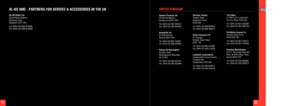 Page 12AL-KO AMC - PARTNERS FOR SERVICE & ACCESSORIES IN THE UK
AL-KO Kober Ltd. 
South Warwickshire,  
Business Park, 
Southam CV47 OAL
Tel: 0044 (0)1926 818500 
Fax: 0044 (0)1926 818562
UNITED KINGDOM
Autovan Services Ltd 
32 Canford Bottom, 
Wimbourne BH21 2HD
Tel: 0044 (0)1202 848414 
Fax: 0044 (0)1202 848429 
Brownhills Ltd 
A1/A46 Junction, 
Newark NG24 2EA
Tel: 0044 (0)1636 704201 
Fax: 0044 (0)1636 640220 
Robson Of Wolsingham 
Durham Road, 
Wolsinghamin-Weardale, 
DL13 3HU
Tel: 0044 (0)1388 527242...