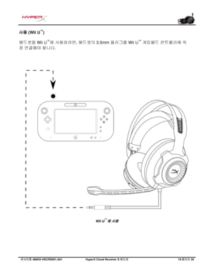 Page 220문서번호   480HX - HSCRS001.A01   Hyp erX Cloud Revolver S  헤드셋   19 페이지   20  사용 (Wii 
U™
) 
헤드셋을
 Wii  U™
에 사용하려면, 헤드셋의 3.5mm  플러그를 Wii U™
 게임패드 컨트롤러에 직
접
 연결해야 합니다.  Wii U
™
에 사용  