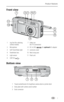 Page 3Product features
 i
Front view
Bottom view
1 Jog Dial (for selecting 
camera modes) 7Video out 
(for TV connection)
2 Microphone  8 DC-In (5V)  ,for optional AC adapter
3 Self-Timer/Video light  9 Lens/Lens cover
4 Viewfinder lens 10 Neck strap post
5 Light sensor 11 Flash unit
6USB Port 
1 Tripod socket/locator for EasyShare camera dock or printer dock 
2 Data plate with camera serial number
3Dock connector
13245
6
7
8
10
11
9
321
Downloaded From camera-usermanual.com Kodak Manuals 