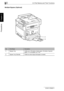 Page 3922.5 Part Names and Their Functions
2-14 Di1611/Di2011
Precautions
Chapter 2
Multiple Bypass (Optional)
No.Part NameDescription
5 Bypass Tray Holds up to 100 sheets of plain paper, 20 sheets of special 
paper, or 10 envelopes. (p. 5-10)
6 Bypass Tray Extender Pulled out when large-sized paper is loaded.
5
6
Downloaded From ManualsPrinter.com Manuals 