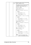 Page 49Configuration Menu Overview 39
CUSTOM 
SIZESpecify the paper size when custom-sized 
paper is loaded into Tray 1.
The setting units can be switched between 
millimeters and inches with the 
SYS 
DEFAULT MENU/PAPER/UNIT OF 
MEASURE
 setting.
Setting range for 
WIDTH
„For MILLIMETERS: 76 to 216 mm
(default)
–North America: 216 mm
–All other regions: 210 mm
„For INCHES: 3.00 to 8.50 inches
(default)
–North America: 8.50 inches
–All other regions: 8.27 inches
Setting range for LENGTH
„For MILLIMETERS: 127 to...