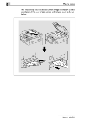 Page 1245Making copies
5-24 bizhub 163/211– The relationship between the document image orientation and the 
orientation of the copy image printed on the label sheet is shown 
below.
Downloaded From ManualsPrinter.com Manuals 