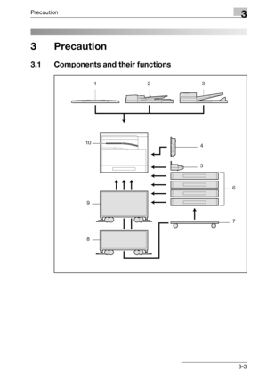 Page 53Precaution3
bizhub 163/211 3-3
3 Precaution
3.1 Components and their functions
12 3
4
5
6
7
8 9 10
Downloaded From ManualsPrinter.com Manuals 