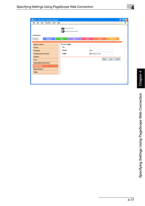 Page 348Specifying Settings Using PageScope Web Connection4
bizhub 500/420 4-77
Specifying Settings Using PageScope Web Connection
Chapter 4
Downloaded From ManualsPrinter.com Manuals 