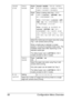 Page 82Configuration Menu Overview 68
PAPER 
SIZETRAY1 
PAPERMedia 
typePLAIN PAPER / THICK PAPER / 
THICK PAPER2 / LABELS / POST-
CARD
 / GLOSSY / GLOSSY2
Paper 
sizeWhen a setting other than POST-
CARD 
is selected: LETTER / A4 / 
A5 / STATEMENT / B5
When POSTCARD is selected: LET-
TER
 / A4 / A5 / STATEMENT / B5 / 
J-POSTCARD 100×148
When GLOSSY or GLOSSY2 is 
selected:
 LETTER / A4 / A5 / 
STATEMENT / B5 / PHOTO SIZE 
4X6
 / PHOTO SIZE 10X15 / LTR 
2UP SPL
 / A4 4UP SPL / A4 2UP 
SPL
Select the media type...