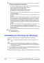 Page 73Uninstalling the FAX Driver (for Windows) 4-6
9If [Select Cover Sheet] is set to any setting other than [No Cover Sheet], 
settings can be specified for the following.
–To insert an image in the cover page, select the [Insert Image] check 
box, and then specify settings for the following.
[Zoom]: Specify the size of the image.
[X]: Specify the horizontal position of the image.
[Y]: Specify the vertical position of the image.
–Under [Cover Sheet Information], select the information to be printed 
on the...