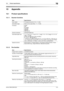 Page 278bizhub C360/C280/C22013-2
13.1 Product specifications13
13 Appendix
13.1 Product specifications
13.1.1 Scanner functions
13.1.2 Fax function
Item Specifications
Scan speed 70 sheets/minute (for 8-1/2 e 11 (A4))
Scannable range Same as the copier (Max. 11 e 17 (A3))
Functions E-Mail
FTP
PC (SMB)
User Box
WebDAV
Web Service
Scanner resolution 200/300/400/600 dpi
Scannable paper size 11 e 17 w, 8-1/2 e 14 w, 8-1/2 e 11 w/v, 7-1/4 e 10-1/2 w/v, 5-1/2 e 8-1/2 
w/v, 4 e 6 w/v
A3 w to A5 w/v, A6 w, B4 w to B6...