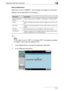 Page 243Sending a user box document5
C4515-41 Stamp (Application)
Preset text, such as “URGENT”, can be added to all pages of a document.
Settings can be specified for the following.
2
Note 
If “File Type” is set to “PDF” or “Compact PDF”, the stamps are added 
as images. They cannot be added as text.
1Touch [Application] in a screen for selecting a destination.
2Touch [Stamp/Composition].
ParameterDescription
Stamp Type/Preset 
StampsSelect a stamp, such as “URGENT”, “CIRCULAR” or “DO NOT COPY”.
Pages Select...