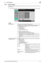 Page 199bizhub C652/C652DS/C552/C552DS/C4527-51
7.10 Security Settings7
7.10.4 Security Details
Configure security detail settings to restrict the functions of this machine. You can restrict the functions to 
enhance security.
%Press the [Utility/Counter] key ö [Administrator Settings] ö [Security Settings] ö [Security Details].
Settings
Password Rules Configure whether to enable the password rules.
When enabled, the restrictions are applied to the following passwords. The 
set passwords must be changed to ones...