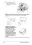 Page 193Cleaning the Machine 8-6
2Grab the handle and lift it up 
slightly to the back, and then 
slowly pull the imaging cartridge 
out vertically.
Note
Do not touch the PC drum and the transfer belt on the imaging 
cartridge. 
Position the removed imaging 
cartridge horizontally as shown in 
the illustration at the right.
Be sure to keep the imaging 
cartridge horizontal and place it 
where it will not become dirty.
Do not leave the imaging 
cartridge removed for more than 
15 minutes, and do not place the...