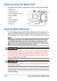 Page 124Understanding the Media Path 110
Understanding the Media Path
Understanding the printer’s media path will help you locate media misfeeds.
1 Output tray
2 Transfer belt unit
3 Toner cartridge carousel
4 Drum cartridge
5 Tray 1
6 Tray 2 (optional)
7 Duplex option
8 Fuser unit
Clearing Media Misfeeds 
To avoid damage, always remove misfed media gently, without tearing it. Any 
piece of media left in the printer, whether large or small, can obstruct the 
media path and cause further misfeeds. Do not reload...